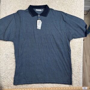 Bert Pulitzer Men XL Polo Shirt Navy Blue Cotton Geometric Knit Short Sleeve NWT